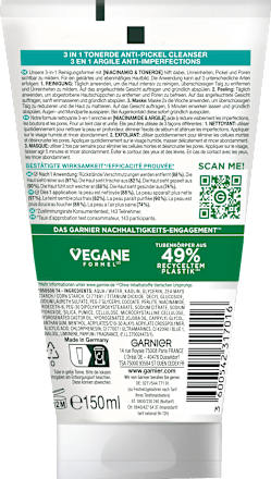 Garnier Skin Active Anti Pickel Reinigungscreme Hautklar 3in1 Tonerde, 150 ml