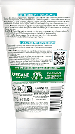 Garnier Skin Active Anti Pickel Reinigungscreme Hautklar 3in1 Tonerde, 150 ml