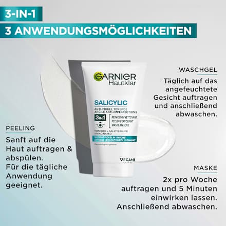 Garnier Skin Active Anti Pickel Reinigungscreme Hautklar 3in1 Tonerde, 150 ml